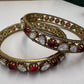 Gold Statement Bangle Set with Red & Clear Crystal Accents • Traditional Wedding Bangles • Festive Indian Jewelry