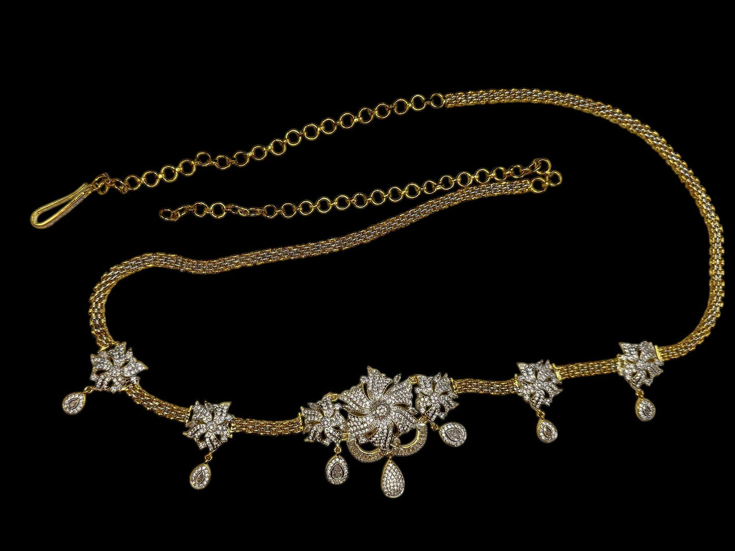 Gold Tone Floral Waist Chain Belt • Embellished Bridal Kamarbandh • Adjustable Wedding Jewelry