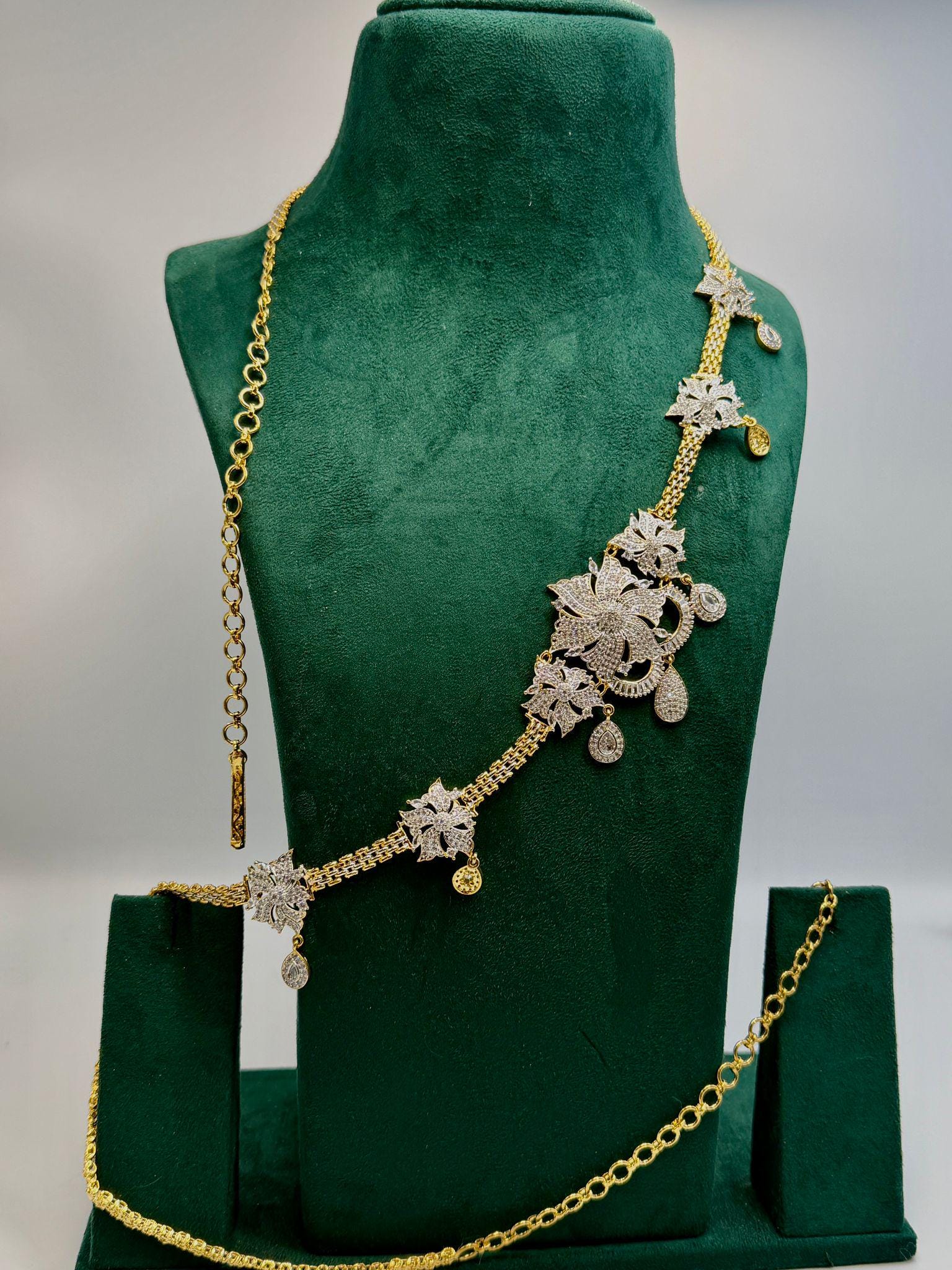 Gold Tone Floral Waist Chain Belt • Embellished Bridal Kamarbandh • Adjustable Wedding Jewelry