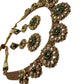 Gold Tone Floral Necklace Set with Earrings • Green Accent Bridal Jewelry • Wedding & Festive Statement Set