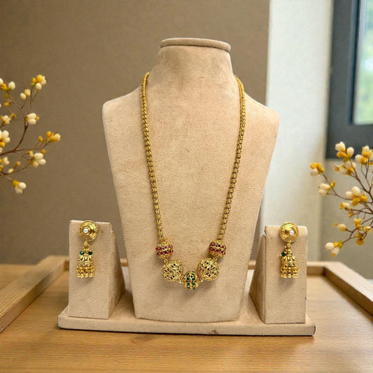 Traditional Gold Tone Necklace Set with Matching Earrings | Indian Wedding Jewelry Set | Ethnic Statement Jewelry