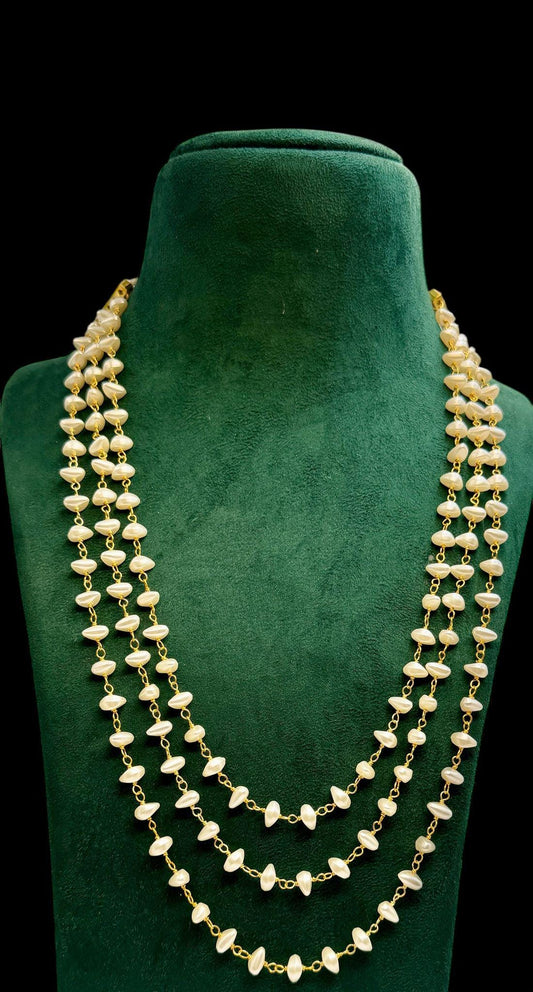 Layered Pearl Chain Necklace Gold Tone | Minimal Bridal Pearl Necklace | Wedding & Festive Statement Jewelry