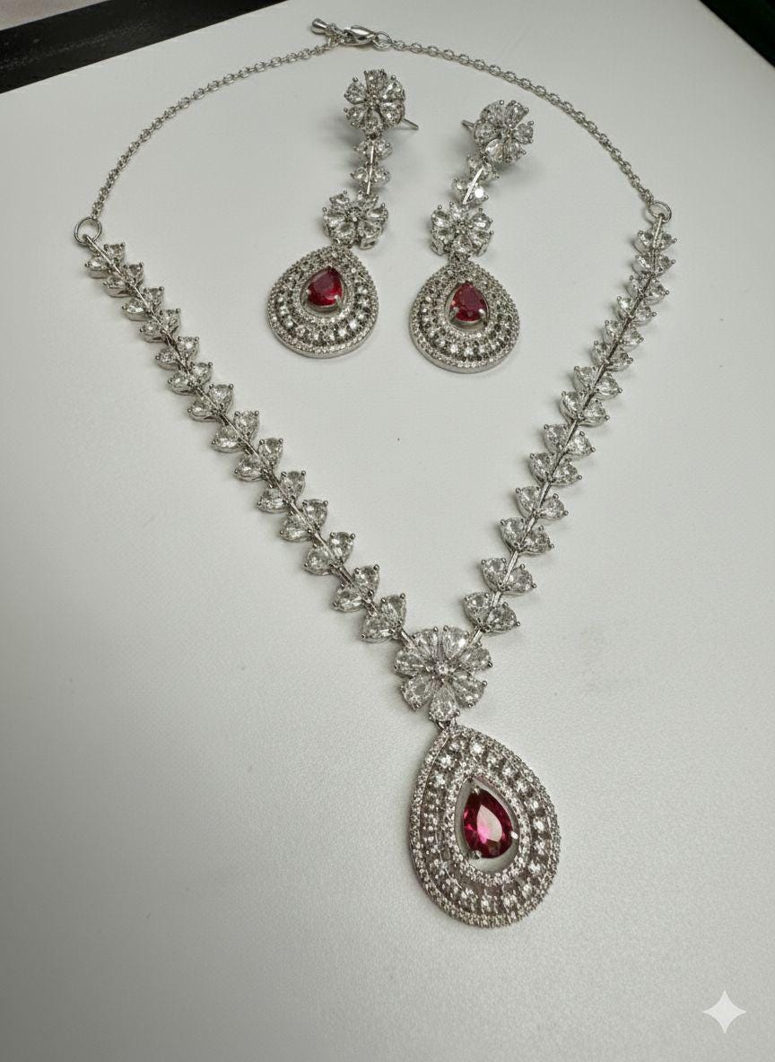 Luxury Teardrop Necklace Set with Matching Earrings | Bridal Statement Jewelry | Elegant Wedding & Evening Wear Set