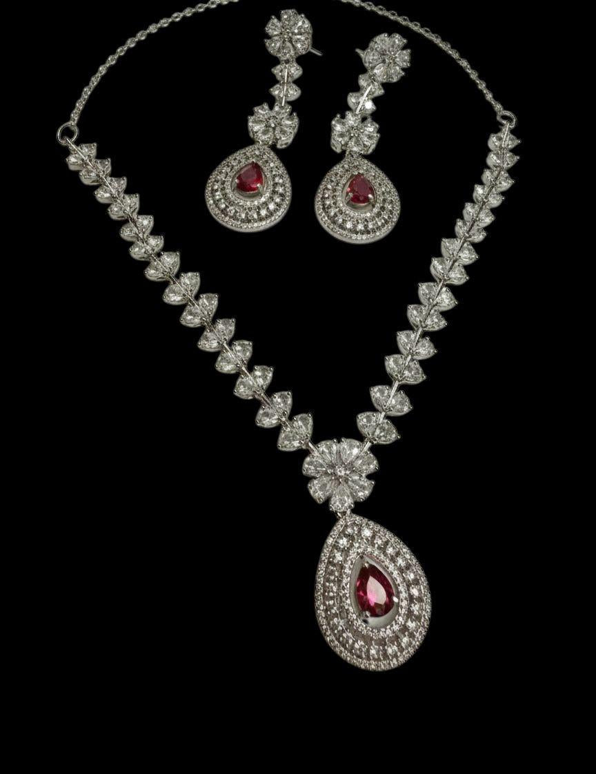 Luxury Teardrop Necklace Set with Matching Earrings | Bridal Statement Jewelry | Elegant Wedding & Evening Wear Set