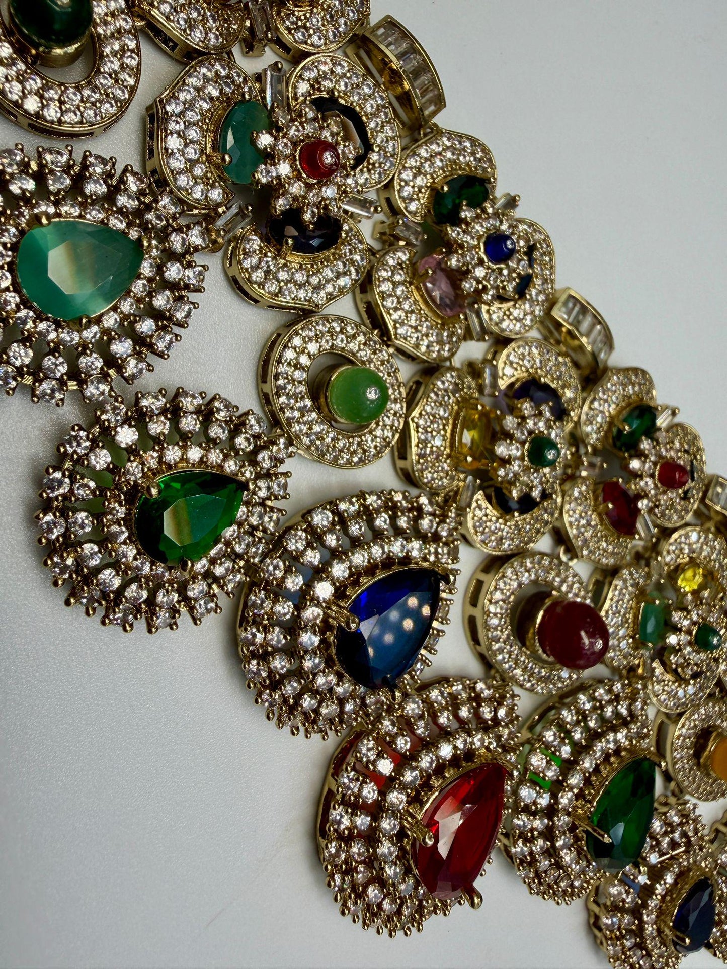Multicolor Bridal Choker Necklace Set with Matching Earrings | Antique Gold Statement Wedding Jewelry