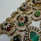 Multicolor Bridal Choker Necklace Set with Matching Earrings | Antique Gold Statement Wedding Jewelry