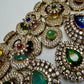 Multicolor Bridal Choker Necklace Set with Matching Earrings | Antique Gold Statement Wedding Jewelry