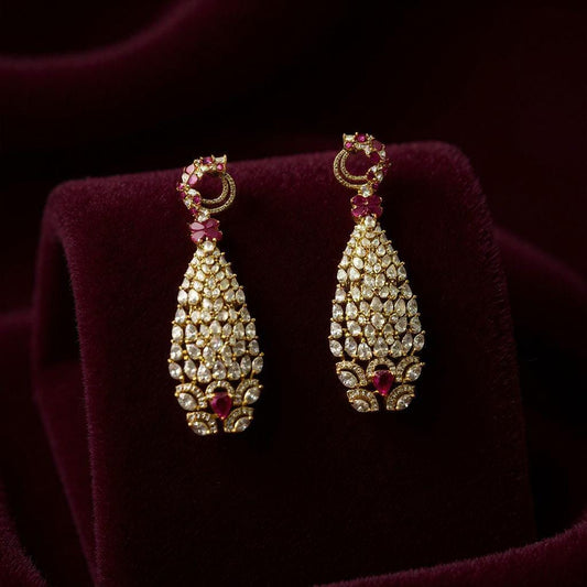 Gold Plated Teardrop Earrings – CZ Stones and Ruby