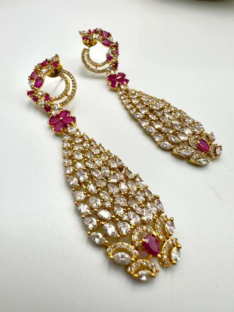 Gold Plated Teardrop Earrings – CZ Stones and Ruby