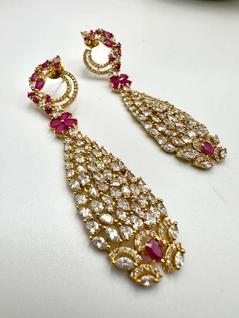 Gold Plated Teardrop Earrings – CZ Stones and Ruby