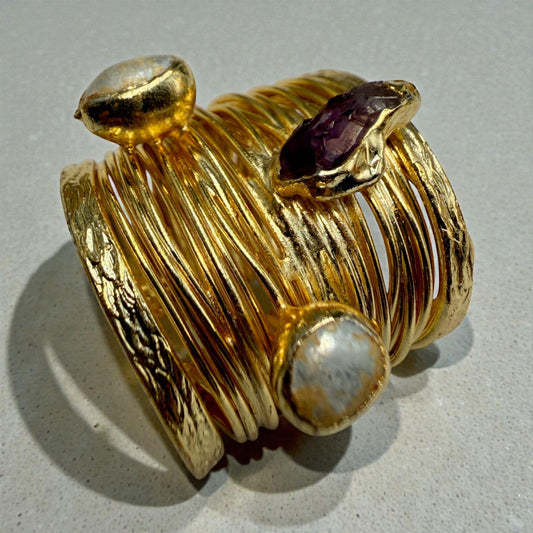 Gold Tone Statement Ring for Women | Bold Designer Ring | Handmade Adjustable