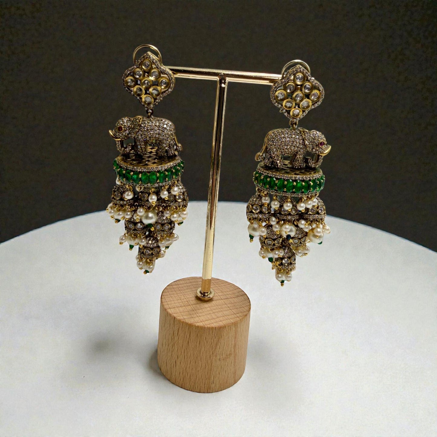 Elephant Jhumka Earrings | Traditional Indian Statement Earrings | Pearl Drop Gold Tone Jewelry