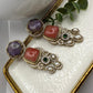 New  Gemstone Dangle Earrings, Purple Amethyst & Coral, Gold Tone, Pearl Accent, Statement Jewelry