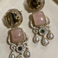 New  Gemstone Dangle Earrings, Purple Amethyst & Coral, Gold Tone, Pearl Accent, Statement Jewelry