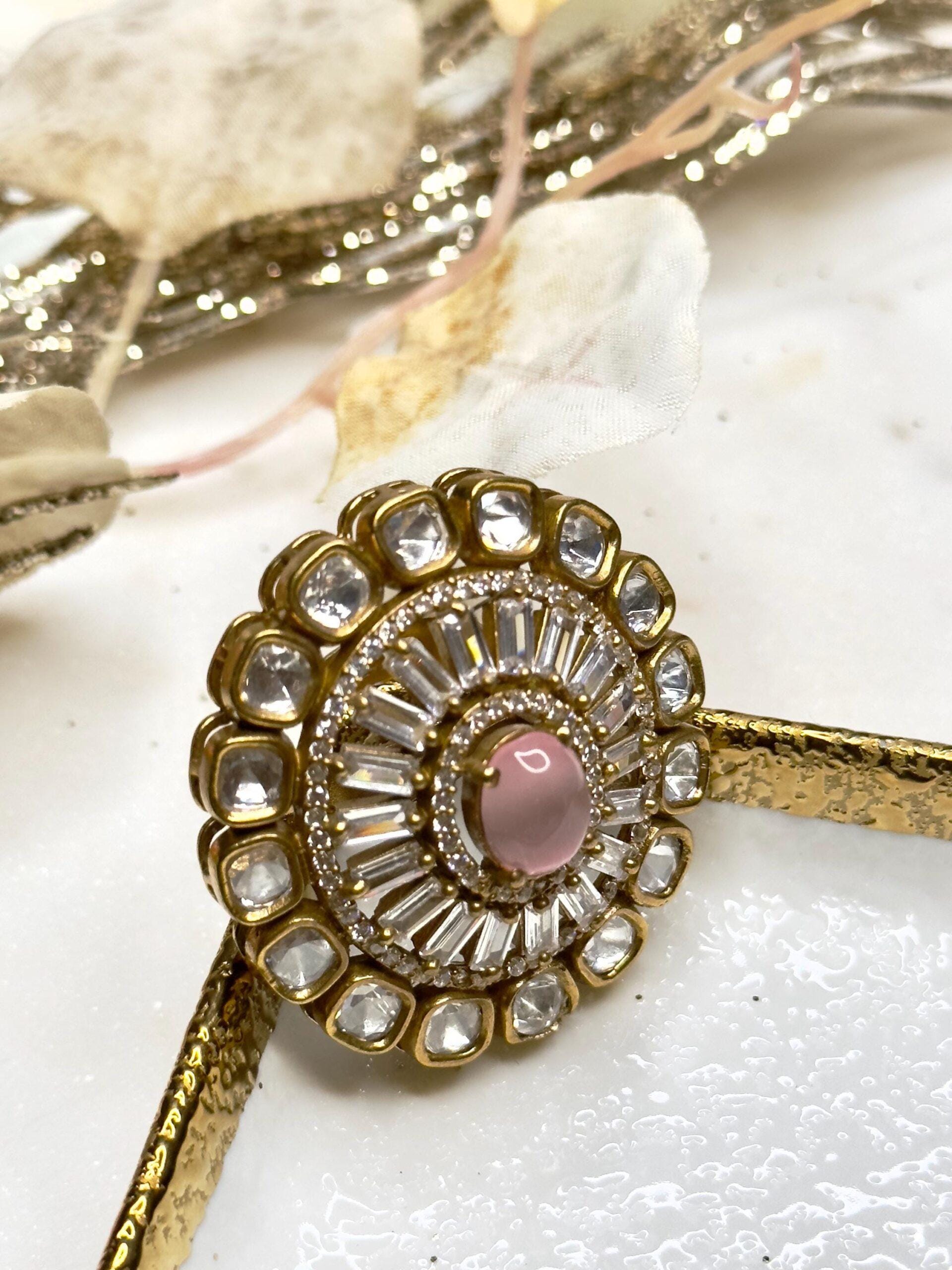 Maha Rani Gold plated antique finish kundan bold ring