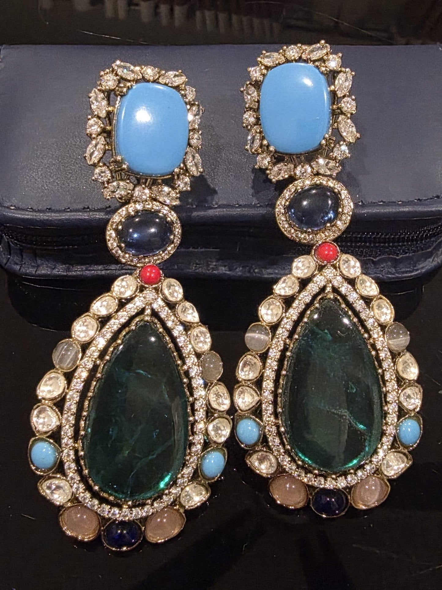 Kundan Teardrop Earrings | Multicolor Crystal Bridal Jewelry