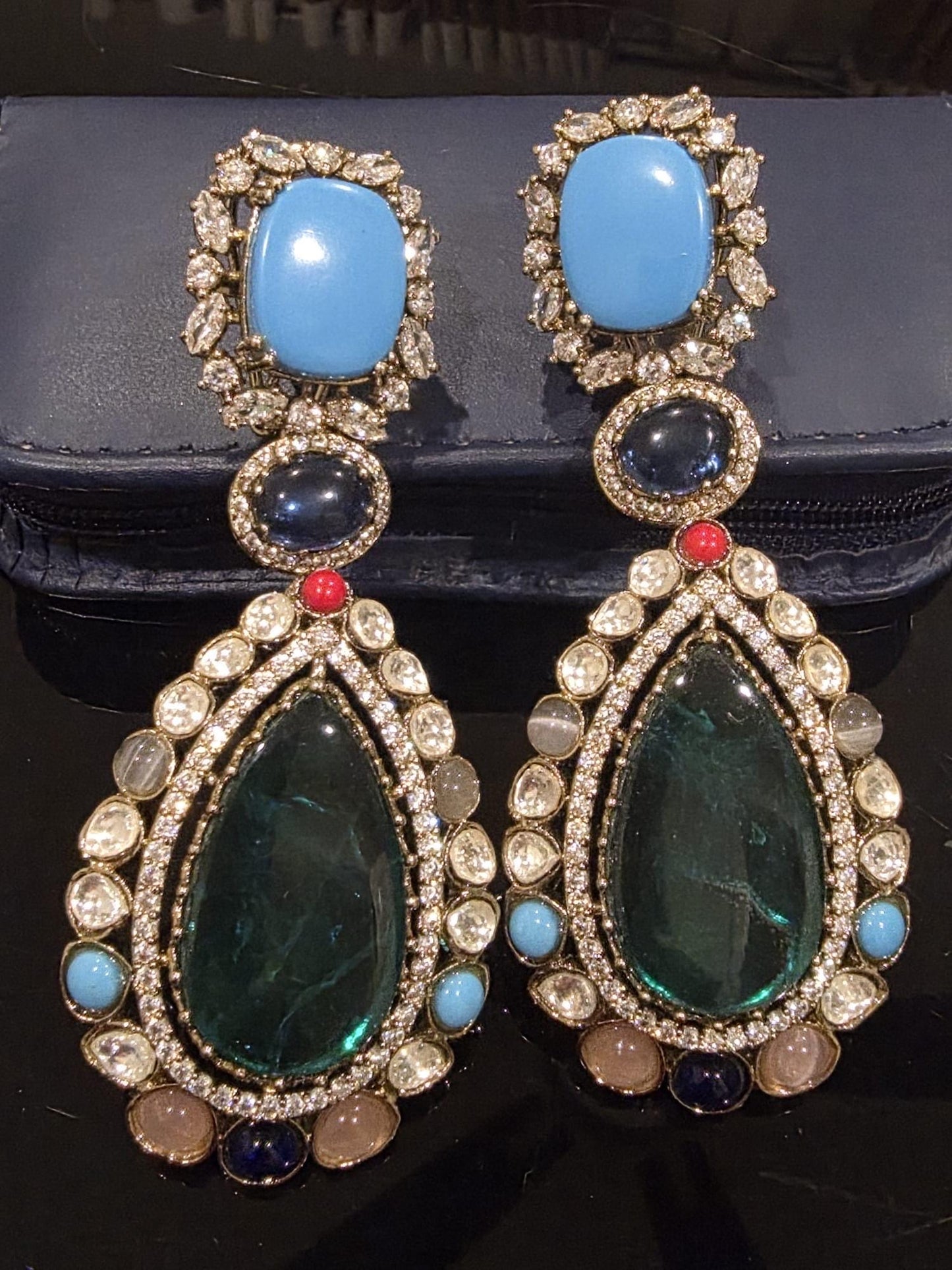 Kundan Teardrop Earrings | Multicolor Crystal Bridal Jewelry
