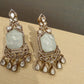 White Stone Earrings with Gemstones - Gold Tone Dangle Earrings high end designer JD-17