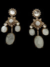 White Stone Earrings with Gemstones - Gold Tone Dangle Earrings high end designer JD-17