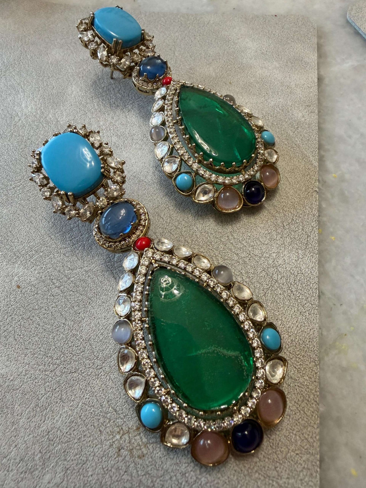 Kundan Teardrop Earrings | Multicolor Crystal Bridal Jewelry