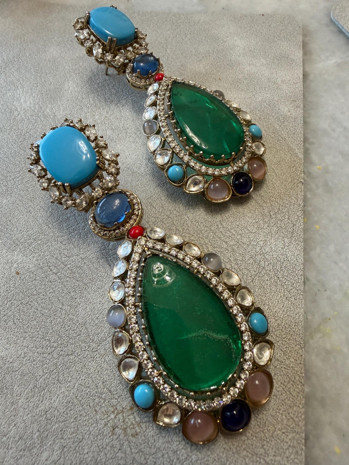 Kundan Teardrop Earrings | Multicolor Crystal Bridal Jewelry