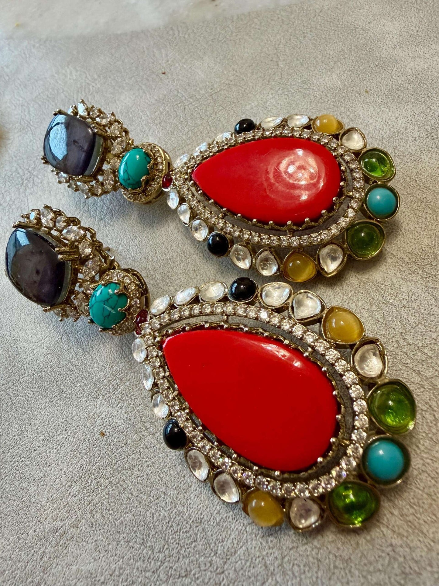 Kundan Teardrop Earrings | Multicolor Crystal Bridal Jewelry