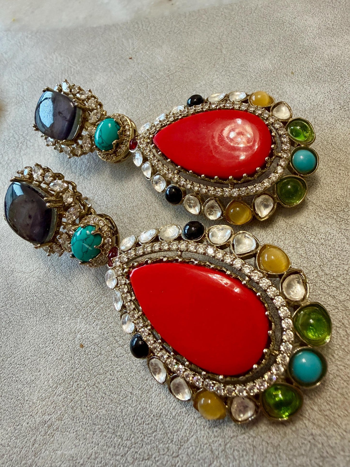 Kundan Teardrop Earrings | Multicolor Crystal Bridal Jewelry