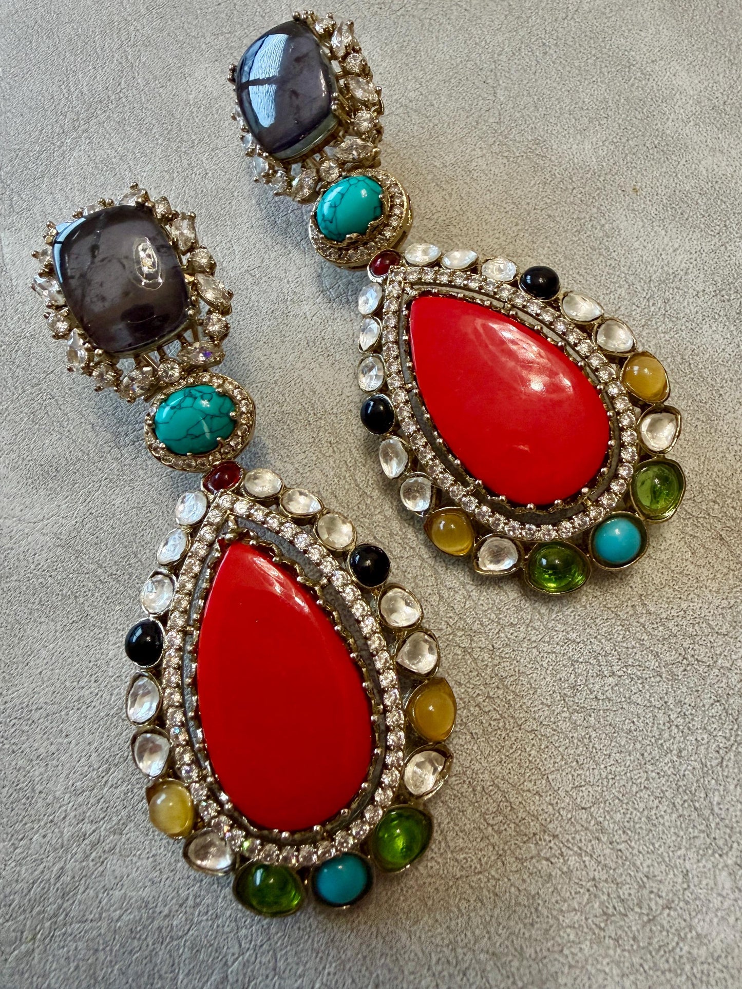 Kundan Teardrop Earrings | Multicolor Crystal Bridal Jewelry