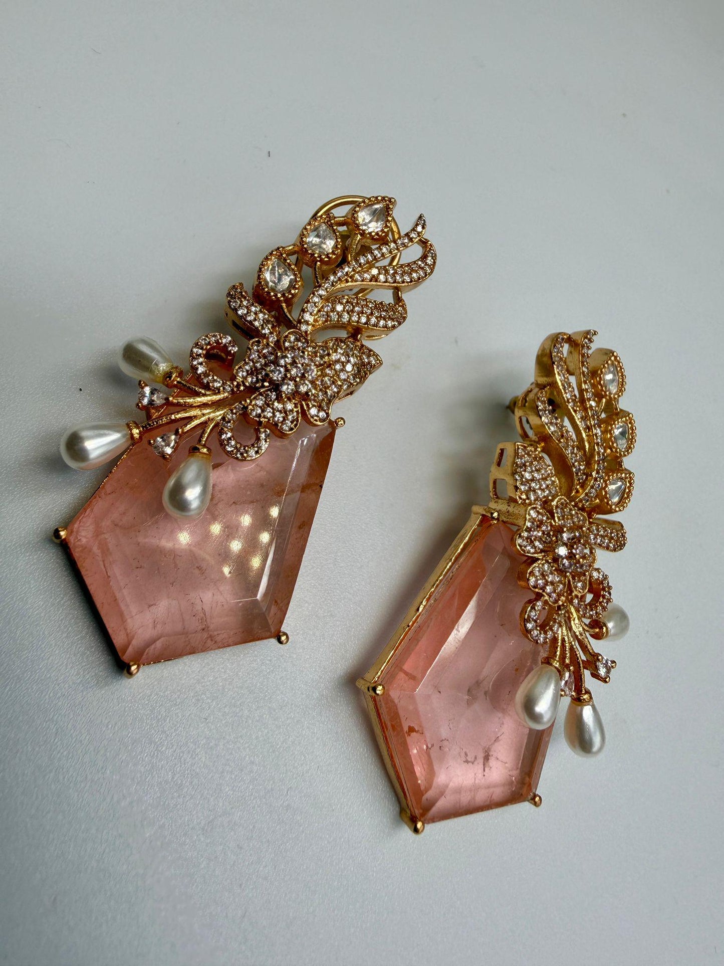 Statement Drop Earrings | Gold Tone Designer Earrings | Elegant Party & Wedding Jewelry