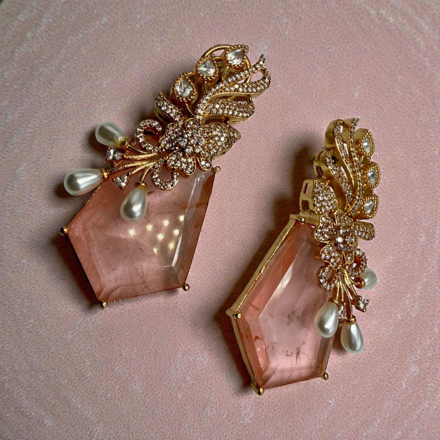 Statement Drop Earrings | Gold Tone Designer Earrings | Elegant Party & Wedding Jewelry