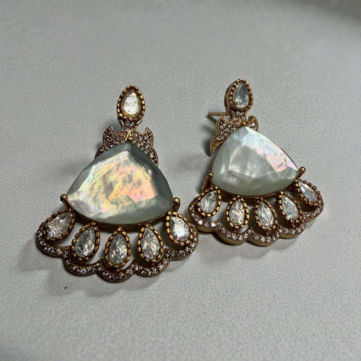 Blush Statement Earrings | Gold Tone Designer Drop Earrings | Vintage Inspired Party & Wedding Jewelry