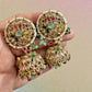 Gold Tone Jhumka Earrings | Pearl Beaded Statement Earrings | Bridal and Festive Indian Jewelry