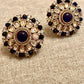 Royal Blue Round Stud Earrings | Gold Floral Studs | Bridal Statement Earrings monzonite