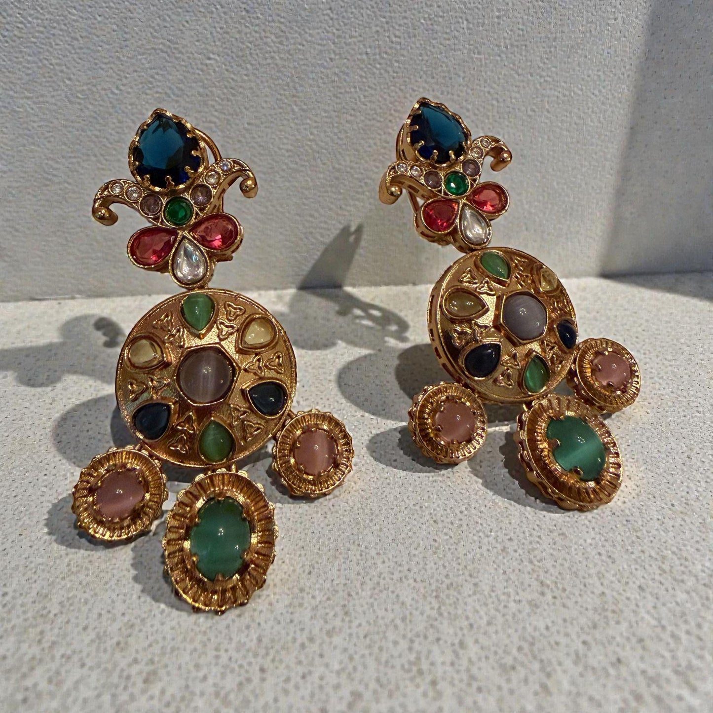 Gold Tone Multicolor Statement Earrings | Festive Wedding Jewelry
