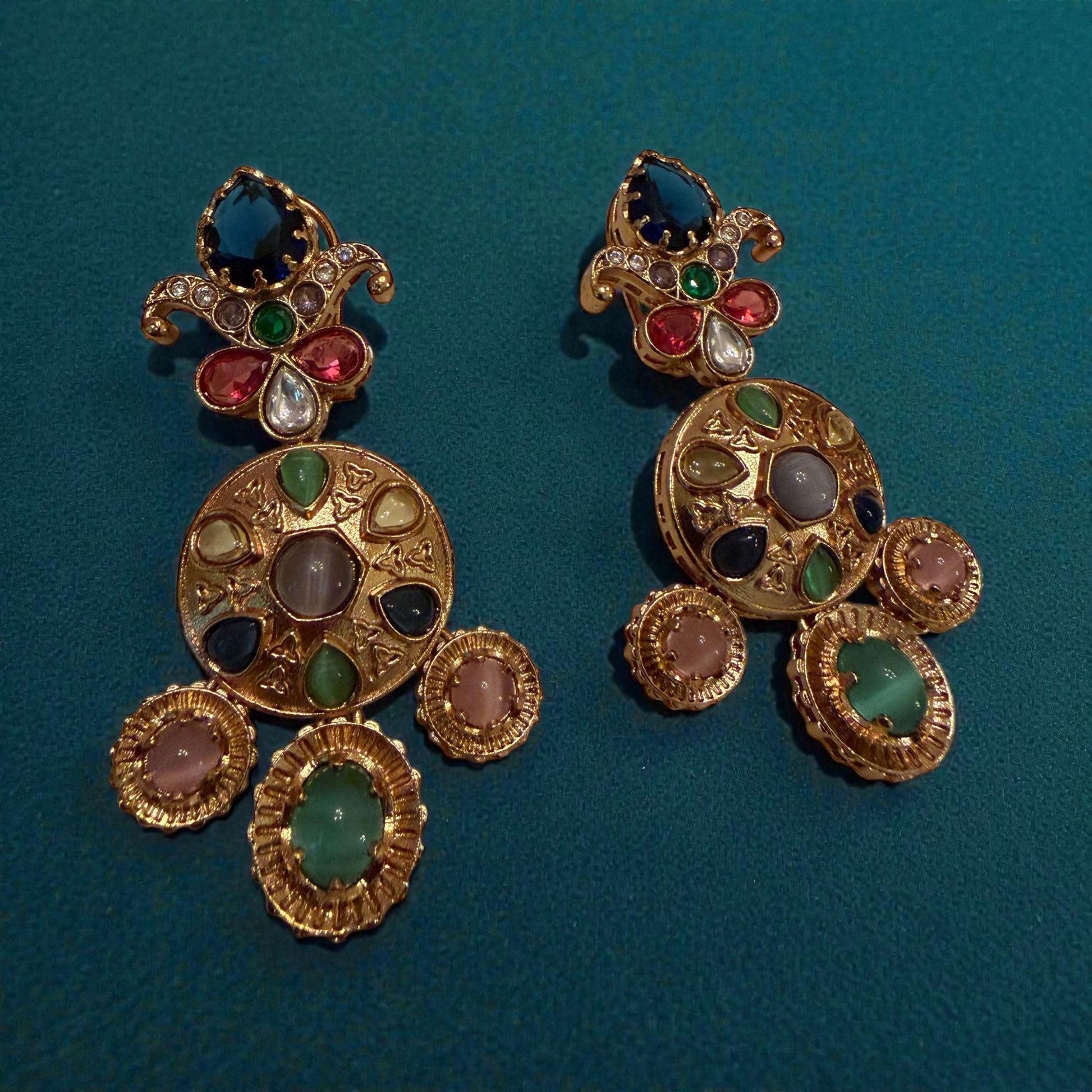 Gold Tone Multicolor Statement Earrings | Festive Wedding Jewelry