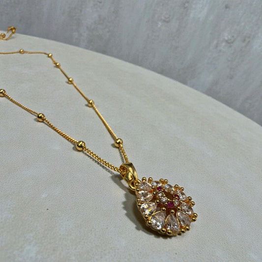 Gold Floral Pendant Necklace | Elegant Drop Necklace for Women | Bridal & Party Jewelry