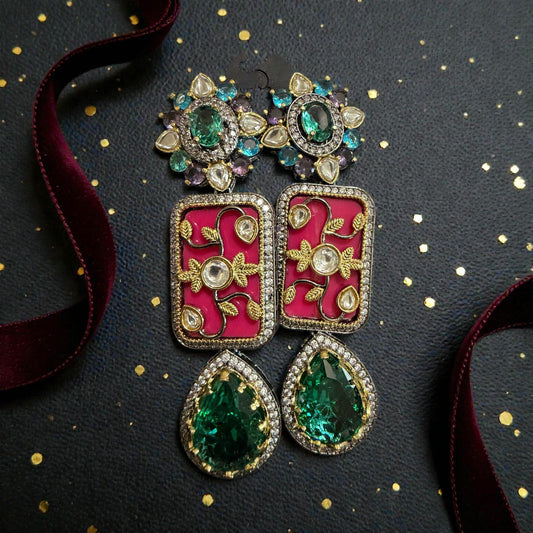 Gold Tone Enamel Drop Earrings | Indian Bridal Jewelry