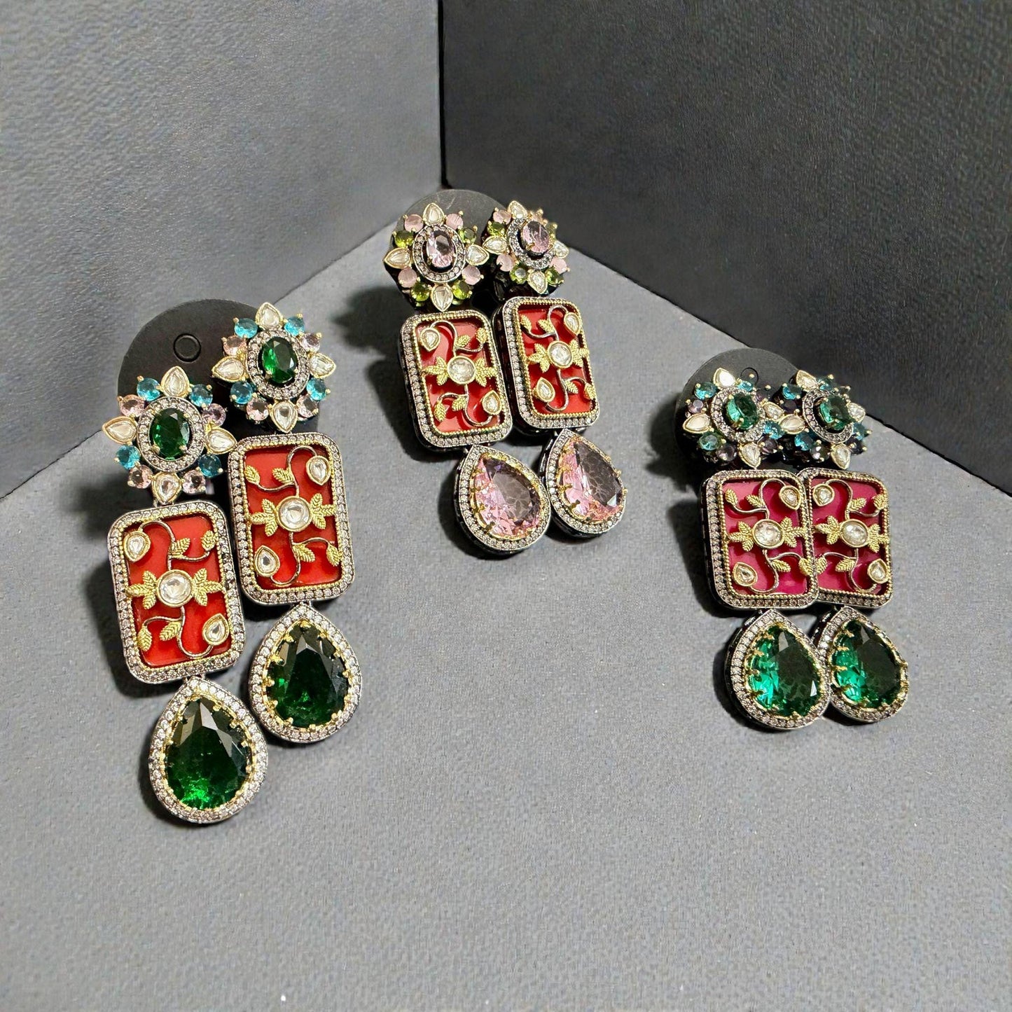 Gold Tone Enamel Drop Earrings | Indian Bridal Jewelry