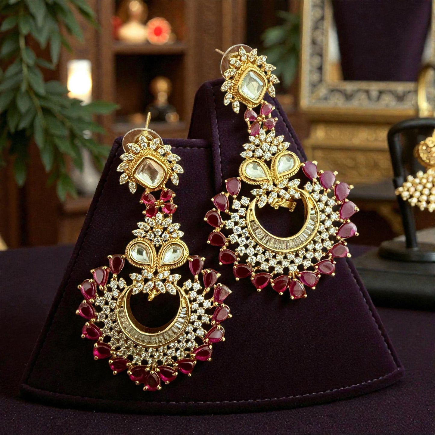 Gold Tone Chandbali Statement Earrings | Indian Wedding Jewelry