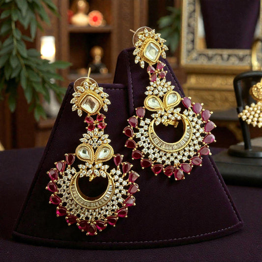 Gold Tone Chandbali Statement Earrings | Indian Wedding Jewelry