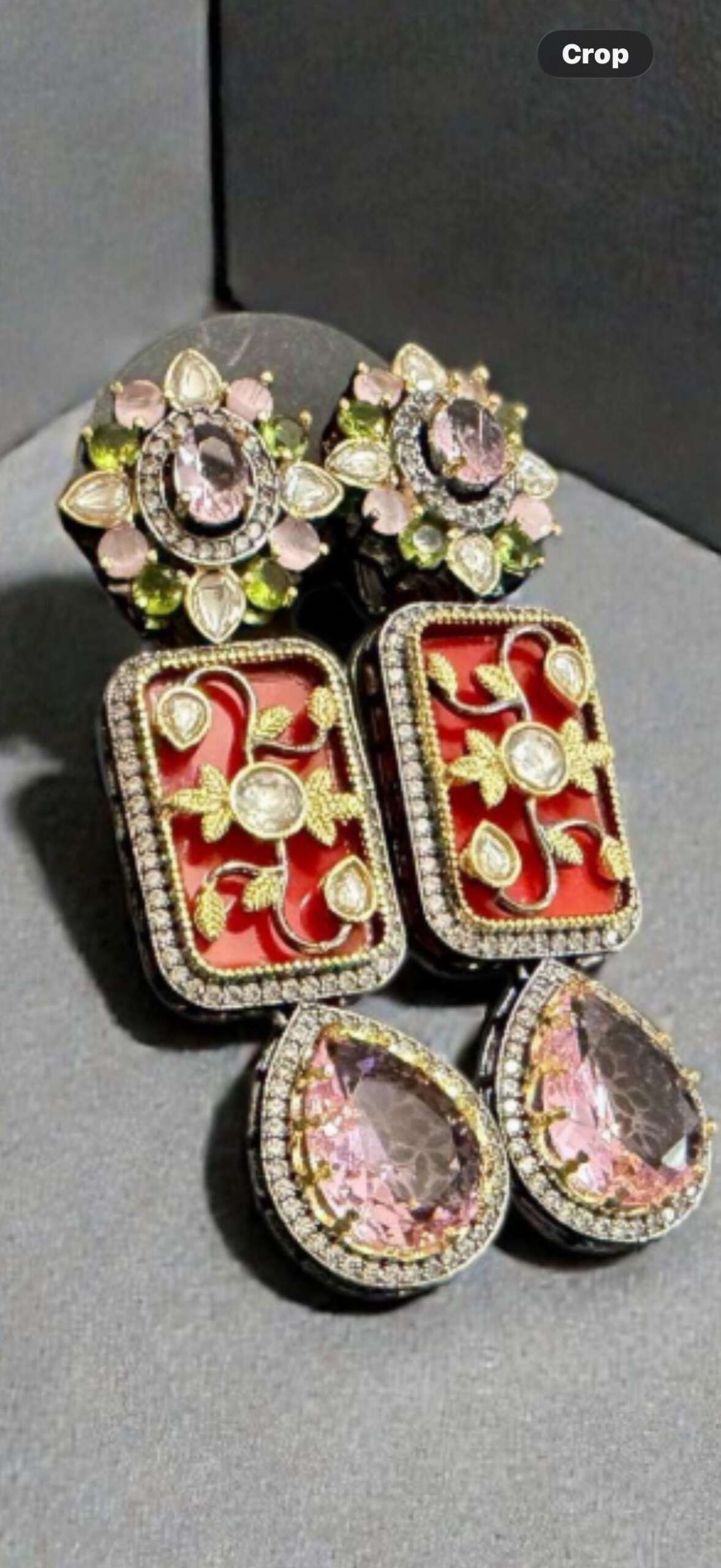 Gold Tone Enamel Drop Earrings | Indian Bridal Jewelry