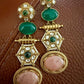 Statement Drop Earrings | Gold Tone Indian Earrings | Green Stone Ethnic Jewelry | 2 Color Options