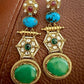 Statement Drop Earrings | Gold Tone Indian Earrings | Green Stone Ethnic Jewelry | 2 Color Options