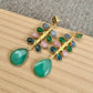 Teardrop Green Stone Dangle Earrings | Gold Tone Bridal Jewelry