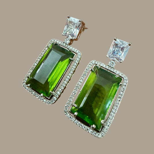 Emerald Green Rectangle Drop Earrings, Bridal Statement Jewelry