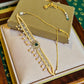 New bold statement choker/necklace emerald green with pearls and ad stones -gold plated .