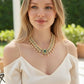 New bold statement choker/necklace emerald green with pearls and ad stones -gold plated .