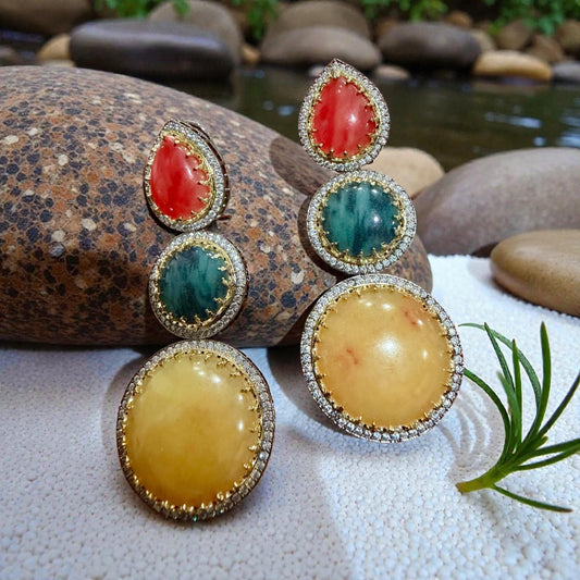Bold statement stone Earrings - Two Tone Jewelry