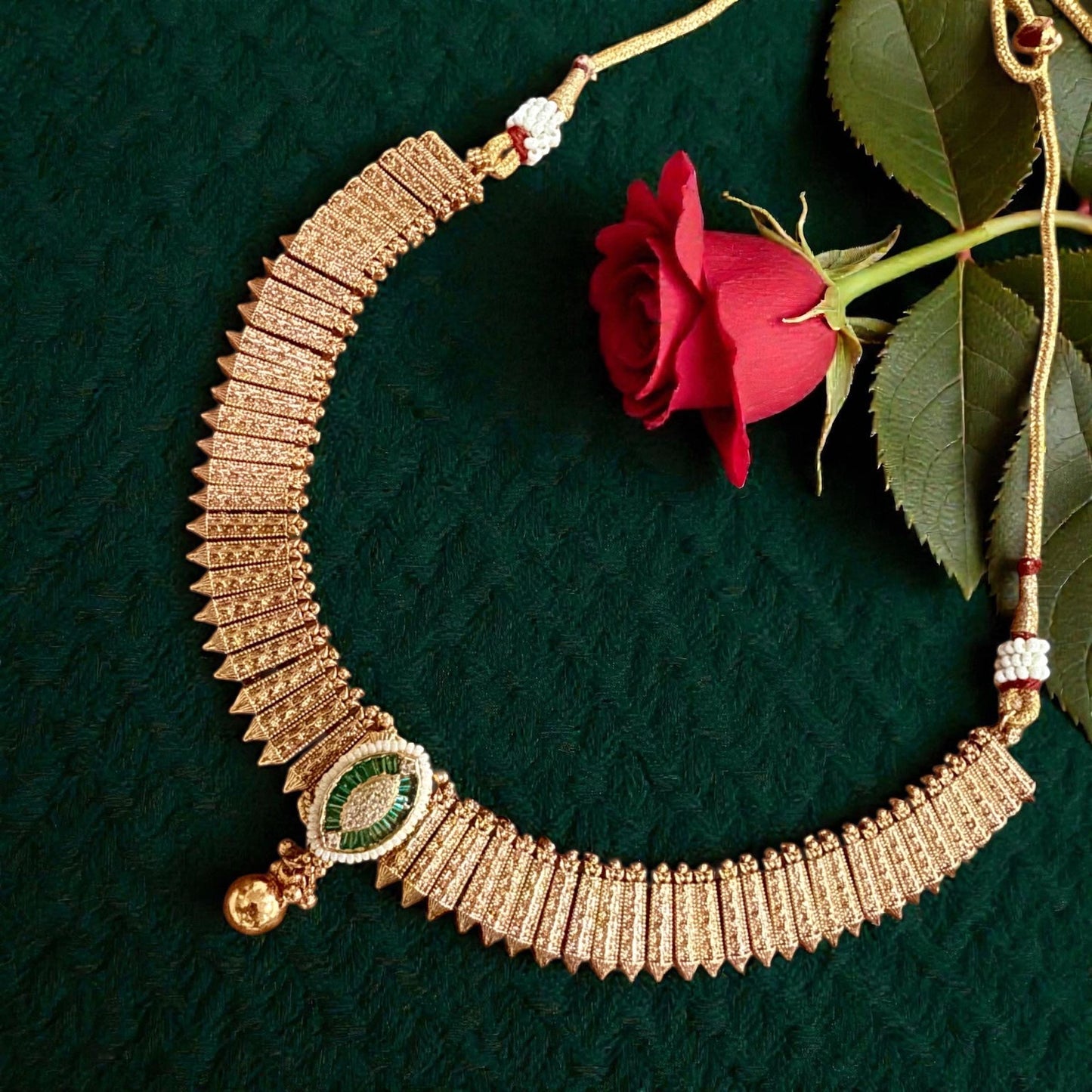 Bollywood ethnic Indian rajwari designer choker necklace antique gold plated  finish.