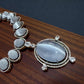 Bollywood Indian AD Jewelry Set, Peach Grey Stone, Rhodium Finish